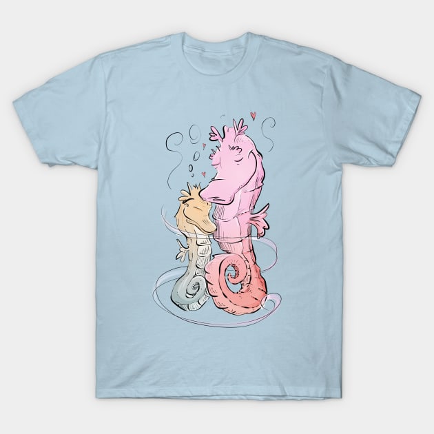 Seahorse Hugs (Color) T-Shirt by Jason's Doodles